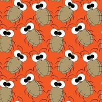 Seamless vector pattern with outline cute brown cockroach