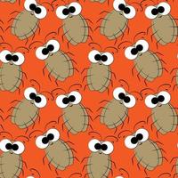 Seamless vector pattern with outline cute brown cockroach