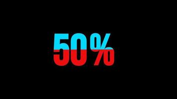 Animated numbers with red and blue percentages from 0 to 50 with alpha channel. 4K resolution video
