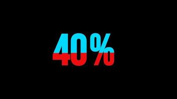 Animated numbers with red and blue percentages from 0 to 40 with alpha channel. 4K resolution video