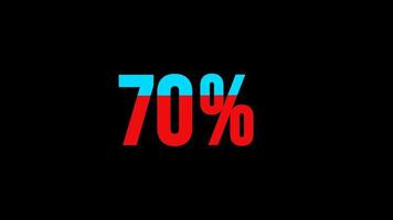 Animated numbers with red and blue percentages from 0 to 70 with alpha channel. 4K resolution