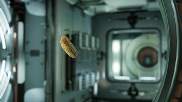 pepino marinado flutuando na estação espacial internacional video