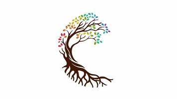 Circle Tree Animation Logo Footage. This logo beautiful tree is a symbol of life, beauty, growth, strength, and good health. Rainbow tree style. video
