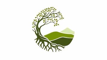 vídeo do logotipo da animação da árvore do círculo. esta bela árvore de logotipo é um símbolo de vida, beleza, crescimento, força e boa saúde.