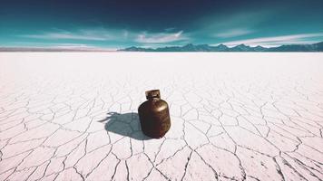 old rusted danger gas container on salt lake video