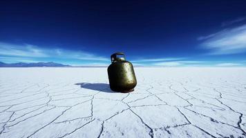 old rusted danger gas container on salt lake video