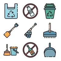 Starter Kit to Cleaning Beach Icon Set vector