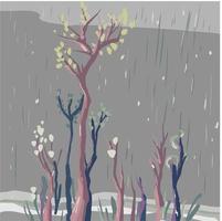 rain in the forest illustration vector