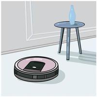 Robot vacuum cleaner vacuuming the living room. Concept of the superiority of the robot vacuum cleaner vector