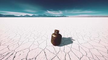 old rusted danger gas container on salt lake video