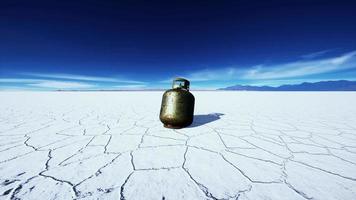 old rusted danger gas container on salt lake video