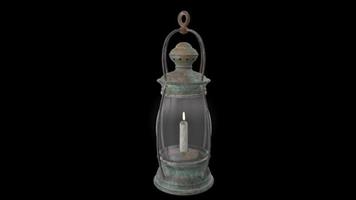 Antique lantern on a black canvas that produces candle light video