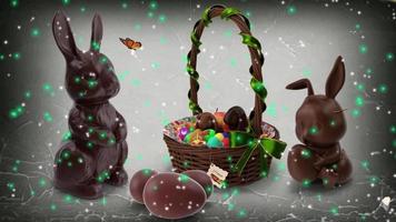 Two 3d Chocolate Bunnies, symbolizing easter, with old photo paper effect in the background, giving a mix of vintage and modern.