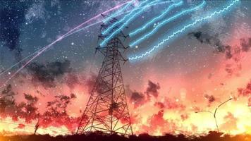 High Voltage Tower on a starry night.