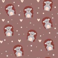 Seamless pattern with animals. Cute hedgehog and hearts. vector