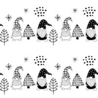 Seamless pattern with a cute hand drawn gnome and a Christmas tree vector