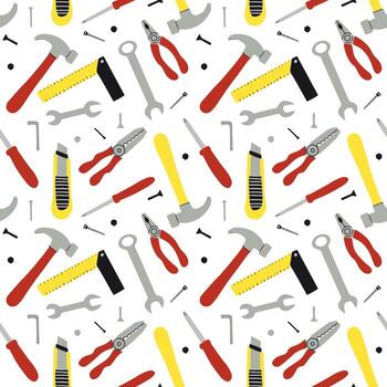 Seamless pattern of different construction instruments. Working tools and repair equipment vector