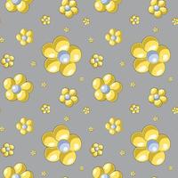 Seamless vector pattern with yellow flower on gray background