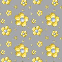 Seamless vector pattern with yellow flower on gray background