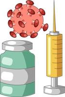 Syringe, vaccine and virus. Draw color illustration vector