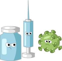 vacuna y jeringa contra el virus. ilustración de dibujos animados vector