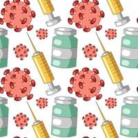 Seamless vector pattern with syringe, vaccine and virus