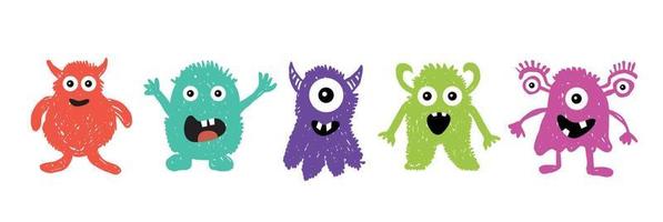 Monster set, hand drawn illustration. vector