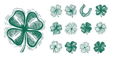 Clover, horseshoe set, St. Patrick's Day. Hand drawn illustrations. Vector. vector