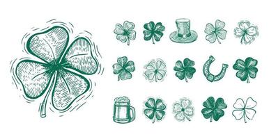Clover, horseshoe set, St. Patrick's Day. Hand drawn illustrations. Vector. vector