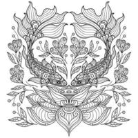 Fish and lotus hand drawn for adult coloring book