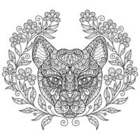 Tiger and flowers hand drawn for adult coloring book vector