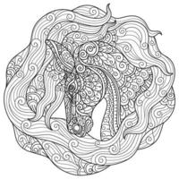 Horse hand drawn for adult coloring book vector