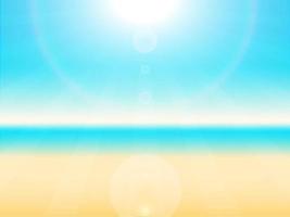 Beach with blue sea and sun beam background. realistic tropical sand backdrop. vacation holiday scenic. natural seasonal for tourist. vector