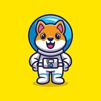 Cute shiba inu dog astronaut standing cartoon vector, Animal science concept isolated premium vector