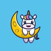 Cute unicorn with sickle moon cartoon vector illustration