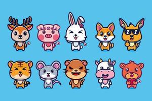 Cute animal mascot cartoon collection premium vector