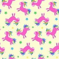 Seamless pattern with funny cartoon unicorn. Cute background. Magical and fairy tale animal. Print for nursery wallpaper, textile, clothes, wrapping paper, design and decor vector