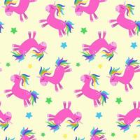 Seamless pattern with funny cartoon unicorn. Cute background. Magical and fairy tale animal. Print for nursery wallpaper, textile, clothes, wrapping paper, design and decor vector