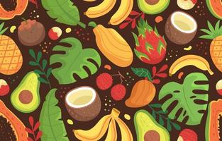 Tropical Fruits and Leafs Seamless Pattern Background vector