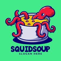 Squid On Bucket Mascot Cartoon Logo Template vector