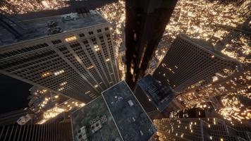 Aerial view of glowing high rise buildings video