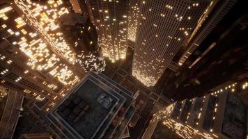 vista aérea de edificios de gran altura que brillan intensamente