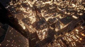 Aerial view of glowing high rise buildings video