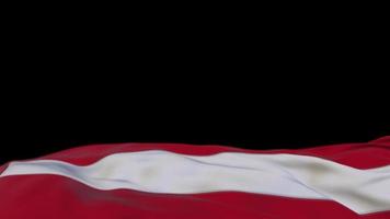 Austria fabric flag waving on the wind loop. Austrian embroidery stiched cloth banner swaying on the breeze. Half-filled black background. Place for text. 20 seconds loop. 4k video