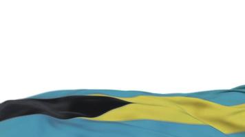 bandera de tela de bahamas ondeando en el bucle de viento. pancarta de tela cosida bordada de las Bahamas que se balancea con la brisa. fondo blanco medio relleno. lugar para el texto. Bucle de 20 segundos. 4k video