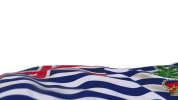 British Indian Ocean Territory fabric flag waving on the wind loop. Embroidery stiched cloth banner swaying on the breeze. Half-filled white background. Place for text. 20 seconds loop. 4k video