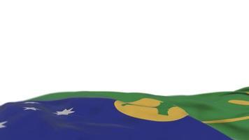 Christmas Island fabric flag waving on the wind loop. Christmas Island embroidery stiched cloth banner swaying on the breeze. Half-filled white background. Place for text. 20 seconds loop. 4k video
