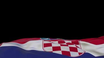 Croatia fabric flag waving on the wind loop. Croatian embroidery stiched cloth banner swaying on the breeze. Half-filled black background. Place for text. 20 seconds loop. 4k video