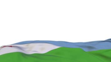 Djibouti fabric flag waving on the wind loop. Djibouti embroidery stiched cloth banner swaying on the breeze. Half-filled white background. Place for text. 20 seconds loop. 4k video