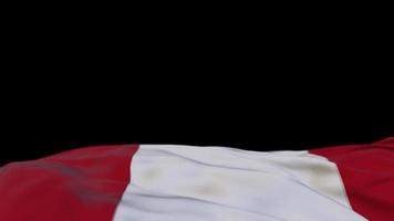 Peru fabric flag waving on the wind loop. Peruvian embroidery stiched cloth banner swaying on the breeze. Half-filled black background. Place for text. 20 seconds loop. 4k video